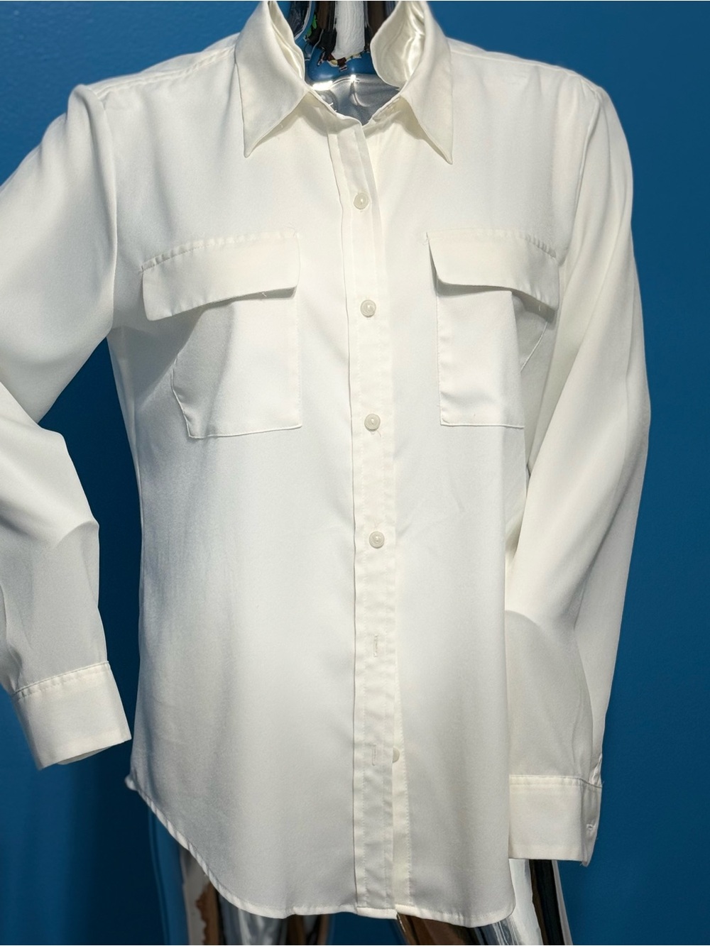 Apt. 9 Ivory Button-Up Shirt with Chest Pockets